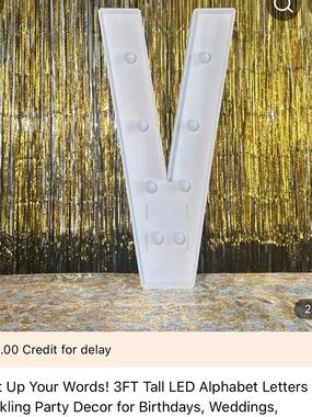 Unbranded White LED Letter 'V' - 3FT Tall Party Marquee Light